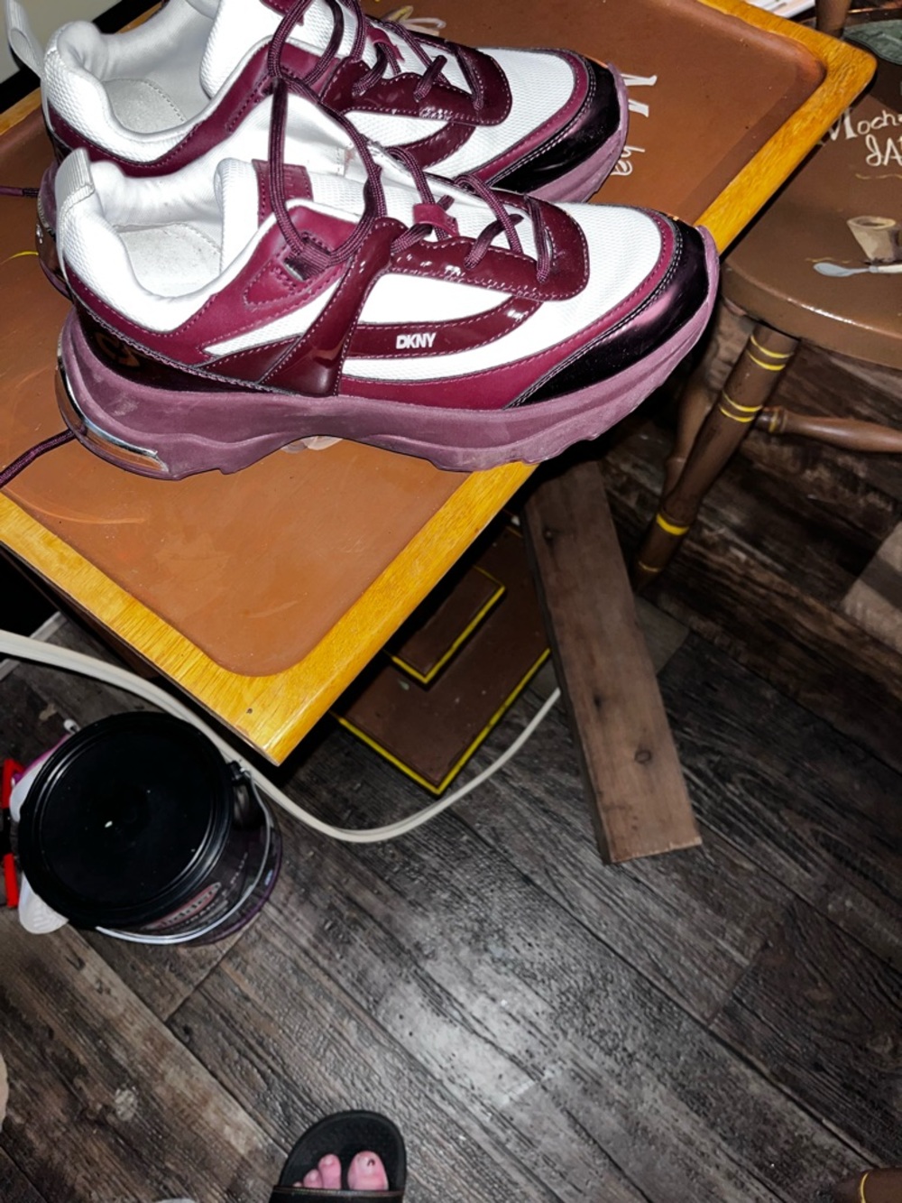 DKNY Burgundy and White Fashion Sneaker
